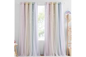 NICETOWN Nursery Blackout Curtains for Girls,Adult 2 Panel Sets, Moon Stars Kids Curtains Double Layer Window Drapes Coverings for Bedroom Living Room, 52 x 84 Inch, Rainbow