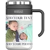 Obizan Custom Coffee Tumbler with Photo, Text & Logo | Personalized 20oz Stainless Steel Travel Mug with Handle | Double Wall Insulated Cup | Taza Personalizada Gift for Men & Women