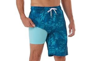BRISIRA Mens Swim Trunks Bathing Suit 9 Inch Inseam Compression Liner Beach Long Board Shorts Swimsuit Anti-Chafe Quick Dry