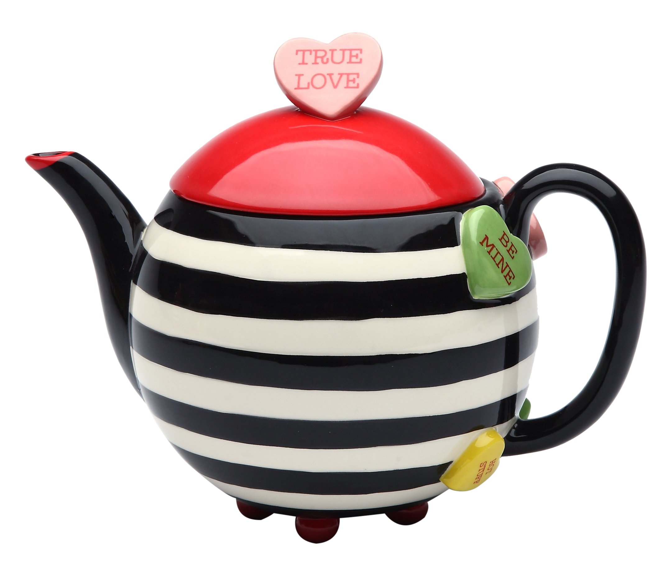 StealStreet 7" Porcelain Valentine Teapot Server | Striped & Heart True Love Design for Tea & Coffee