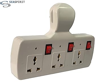 SEASPIRIT 3+3 Multi Plug Fuse Extension Board Switch with Individual Switches, LED Indicators and Spike Guard (White)