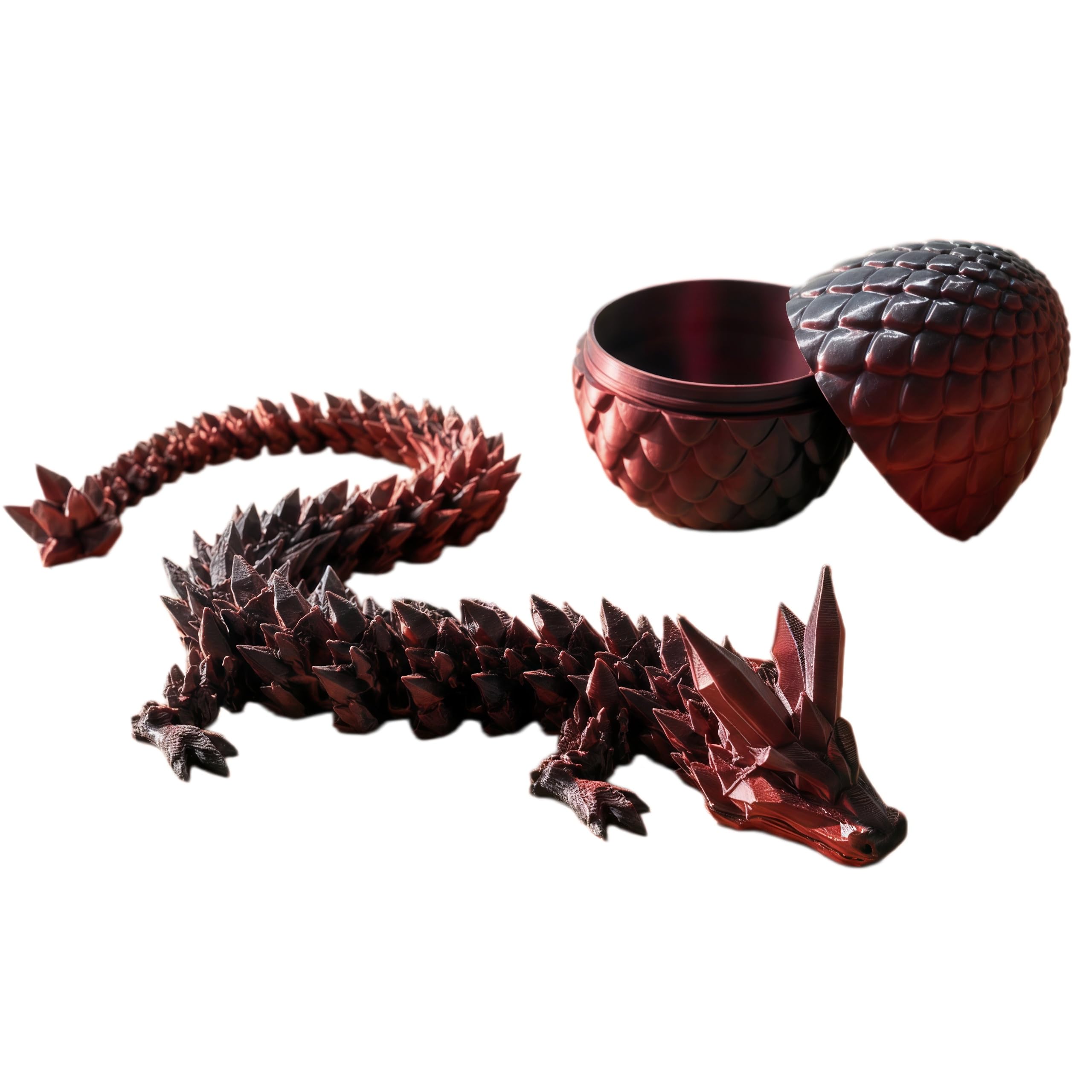 Volcanic Lava Dragon Egg, 12-Inch 3D Printed Egg with Articulated Crystal Dragon, Dramatic Black-Red Fidget Toy for Epic Fantasy Play and Cool Desk Decor