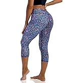 UIUO-UIPEU Pattern Printed Capri Leggings with Pockets for Women Tummy Control Workout Yoga Capris
