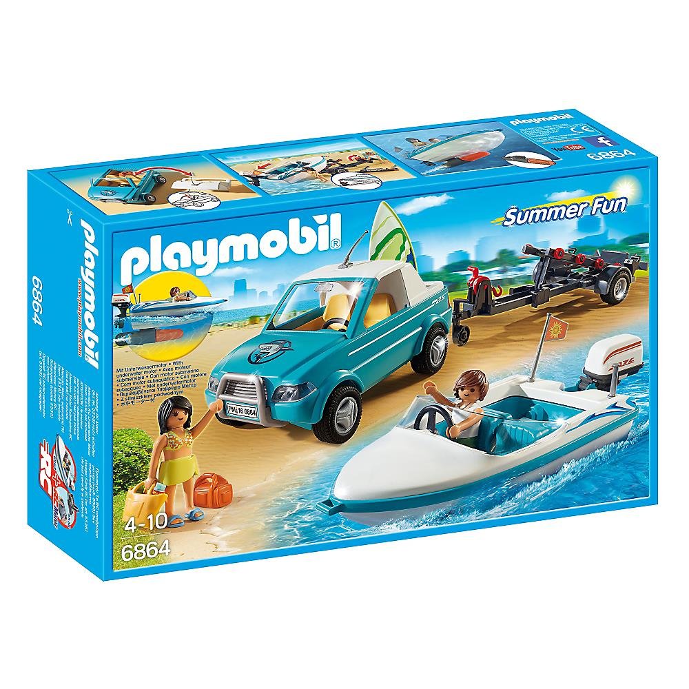Playmobil 6864 Summer Fun Surfer Pickup with Speedboat with UnderWater Motor, Fun Imaginative Role-Play, PlaySets Suitable for Children Ages 4+