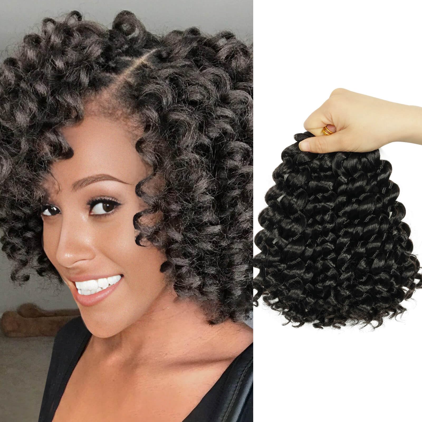BECUS 5 Packs Gogo Crochet Braids Hair Extensions for Black Women Water Wave Braiding Hair Curl Crochet Synthetic Hair Extensions 24 Root/Pack(#1B)