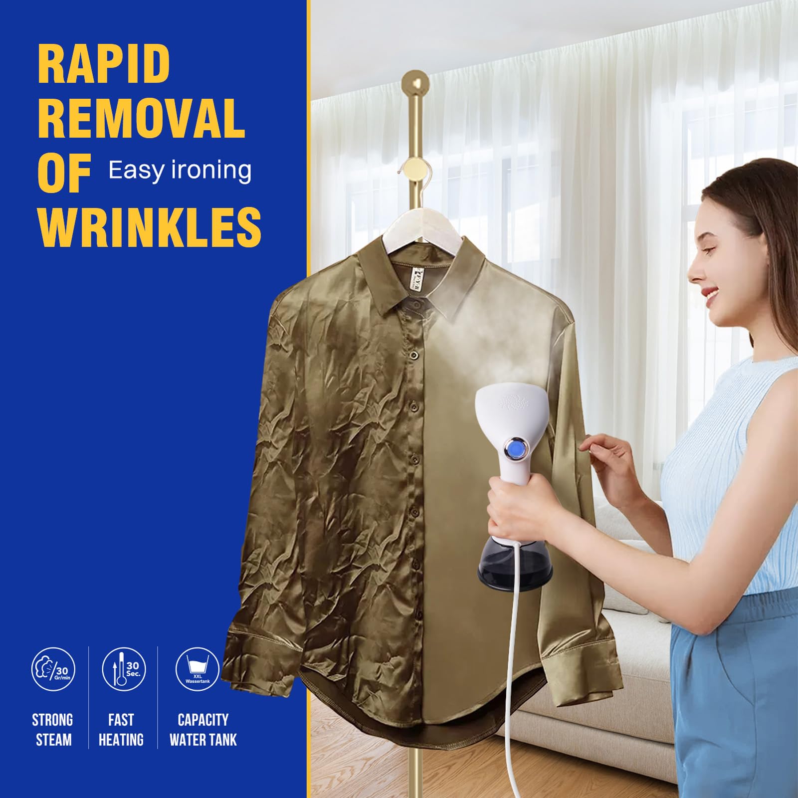 Rolipo Clothes Steamer, Garment Steamer for Wrinkle Removal, Upgraded 400ml Water Tank, 3rd Generation Panel, Handheld Steamer Clothing for Home, Office & Travel