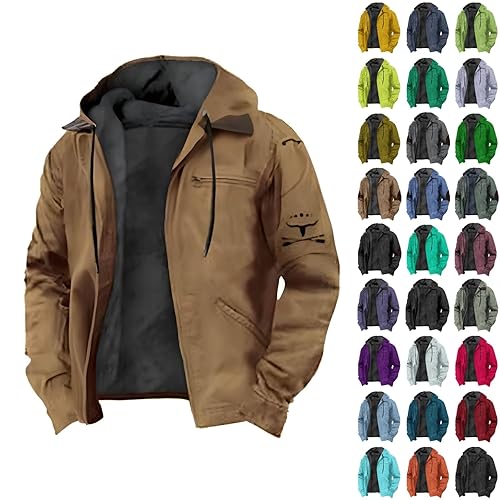 Generisch Mens Fleece Jackets Full Zip Warm Fleece Jacket Mens with Hood Thermal Winter Jackets For Men With Drawstring Plain Jacket For Men Uk With Pockets Winter Coat Hooded Outerwear Coats