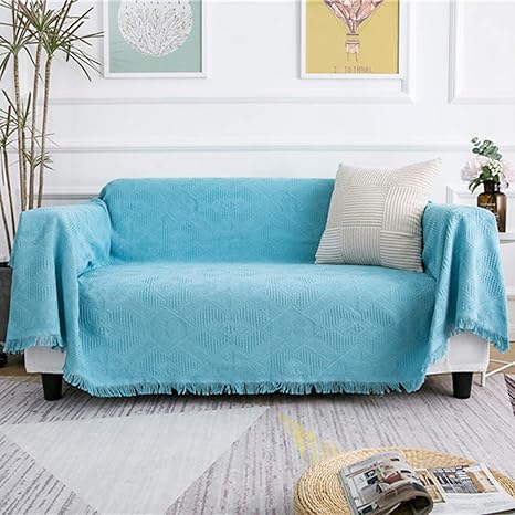 Amazon マルチカバー 両面 コットンブレンド 多機能 おしゃれ ソファーのカバー 四季通用 ダークブルー 180 260cm 180 230cm 防汚 清潔簡単 洗濯可能 ベッド 肌触り良い 模様替え 長方形 タオルケット エスニック フリンジ 四季兼用 ソファカバー マルチカバー