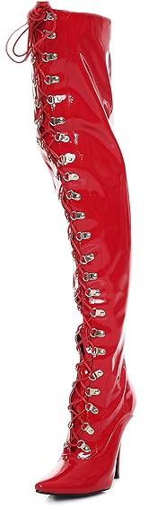 Overknee High Heels mit Schnürung schwarz, rot Gr 36-46