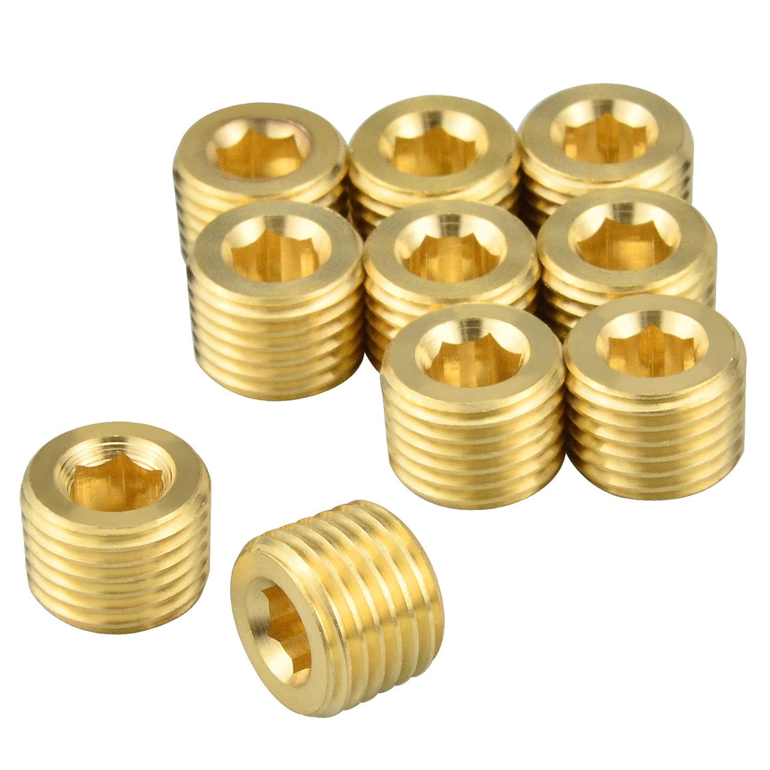 Gasher 10PCS Brass Fitting 1/2" Brass Hex Plug Pipe Fitting, Internal