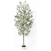 Artificial Olive Trees with Lifelike Natural Trunk, Leaves, Moss and Fruits, 6FT Tall Faux Olive Tree with White Versatile Nursery Pot, Fake Plants for Indoor Home Decor, Office Decor, Room Decor