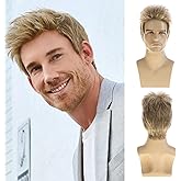 Sallcks Mens Short Blonde Wig Natural Layered Costume Halloween Wig Synthetic Heat Resistant Hair Replacement Wigs for Male Guys