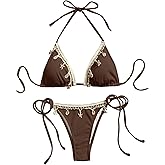 Verdusa Women's 2 Piece Sexy Halter Triangle Bikinis Thong Tie Seashell Bikini Sets Swimsuits Swim Bathing Suit
