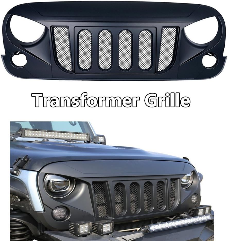 Matte Black Front Transformer Grille Grid Grill With Mesh Insert For Jeep Wrangler JK 2007-2018 Rubicon Sahara Sport