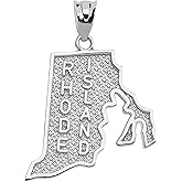 Claddagh Gold .925 Sterling Silver Dangling USA American State Map with Star Texture Charm Pendant - Choice of State