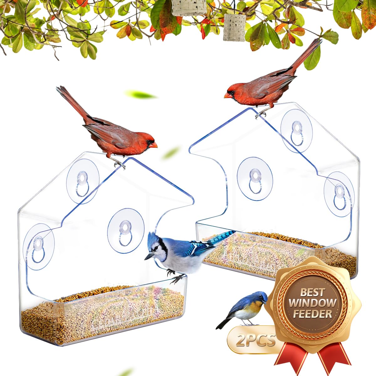 Photo 1 of 2Pk Window Bird Feeder for Outside, Window Birdfeeder with Strong Suction Cups, Bird Feeders for Viewing (Clear) Acrylic - High Transparency, Multifunction for All Kinds of Seeds