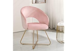 Furniliving Accent Chair Velvet Comfy Lounge Chairs for Bedroom Vanity Chair Upholstered Barrel Chair Living Room Chair Mid Century Modern Chair with Gold Legs 1 PCS (Pink)