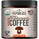 La Republica DECAF Organic Mushroom Coffee (35 Servings) with 7 Superfood Shrooms, Great Tasting Instant Mix Includes Lion's Mane, Reishi, Chaga, Cordyceps, Shiitake, Maitake, and Turkey Tail (Decaffeinated)