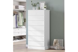 DICTAC White Tall Dresser for Bedroom with 8 Drawers, 59.6" Tall Dressers & Chests of Drawers, Modern Wood Closet Organizer and Storage Cabinet, Large Vertical Dresser for Bedroom, Closet, Hallway