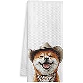WOTYPU Cowboy Akita Kitchen Towels, Akita Gifts for Women Men Dish Tea Towel for Kitchen Decor, Funny Western Dog Hand Towels for Bathroom Decor, Dog Lover Mom Gifts, 16X24 Inch
