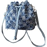 Floerns Women's Y2k Denim Shoulder Bag Purse Small Drawstring Bucket Bag