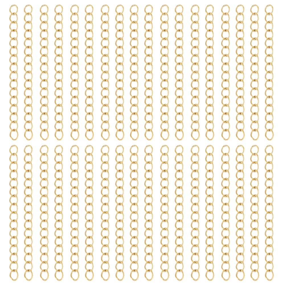 Beebeecraft 1 Box 100Pcs Extension for Necklace 18K Gold Plated Stainless Steel Golden Curb Bracelet End Chain Jewelry Extenders for DIY Jewellery Making Crafts