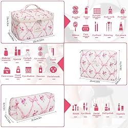 3PC Makeup Bag Set, Quilted Makeup Bag, Large
