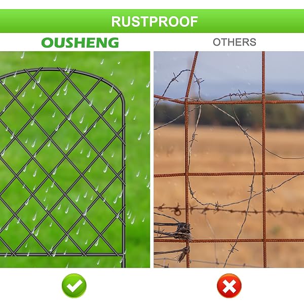OUSHENG 19 PACK DECORATIVE GARDEN FENCE, TOTAL 20FT(L) X 24IN(H) ANIMAL BARRIER BORDER, RUSTPROOF METAL WIRE SECTION EDGING FENCING PANEL FOR OUTDOOR PATIO GARDEN YARD, ARCHED