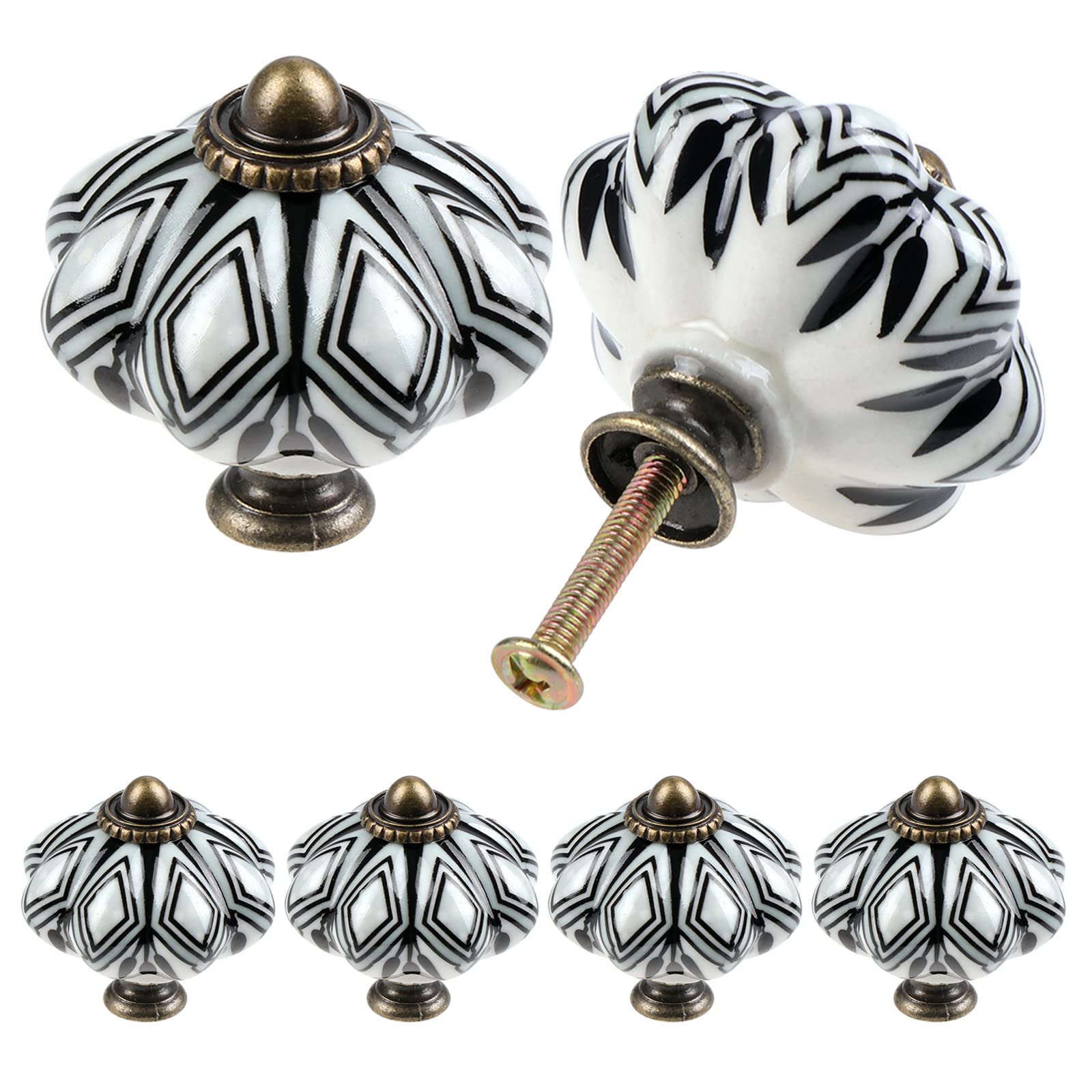 TsunNee 6PCS Ceramic Cabinet Knobs, Chic Drawer Knobs, Antique Pumpkin Kitchen Cupboard Handles, Round Furniture Door Knobs
