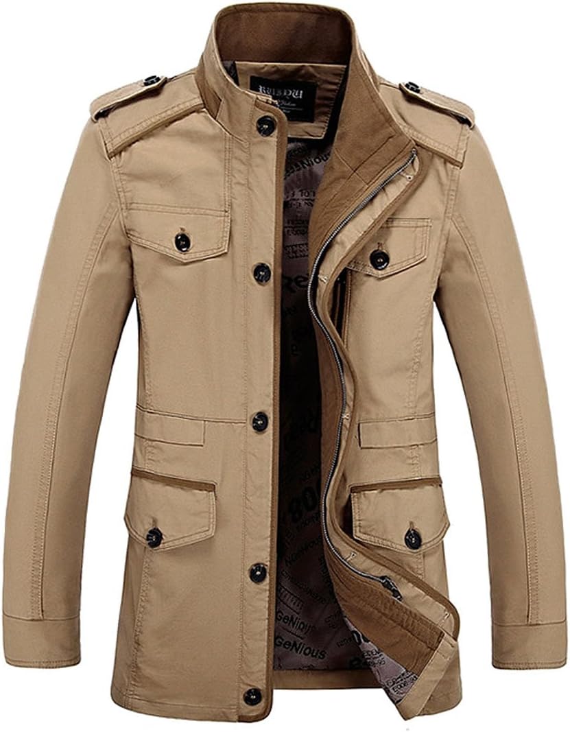HDH Military Jacket,Mens Air Force Jacket Slim Fit Long Sleeve Cotton Casual Lightweight Warm Zipped Jacket Parka Trench Coats Blazer Outerwear with Multi Pockets