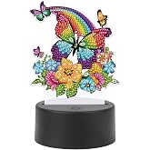 JISHSHAY Diamond Painting Night Light Diamond Art Table Lamps Gem Art LED Lights Gem Painting Desk Lamp Mosaic Kits for Adults DIY Kits for Adults with Special Drill Rainbow Butterfly Flower