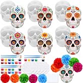 6 Sets Halloween Ceramic to Paint Sugar Skulls Ready to Paint for Adults | 12 Paints Included(2 sets+1 primary color), Halloween Day of the Dead Decorations, Arts and Crafts with Brush Palett