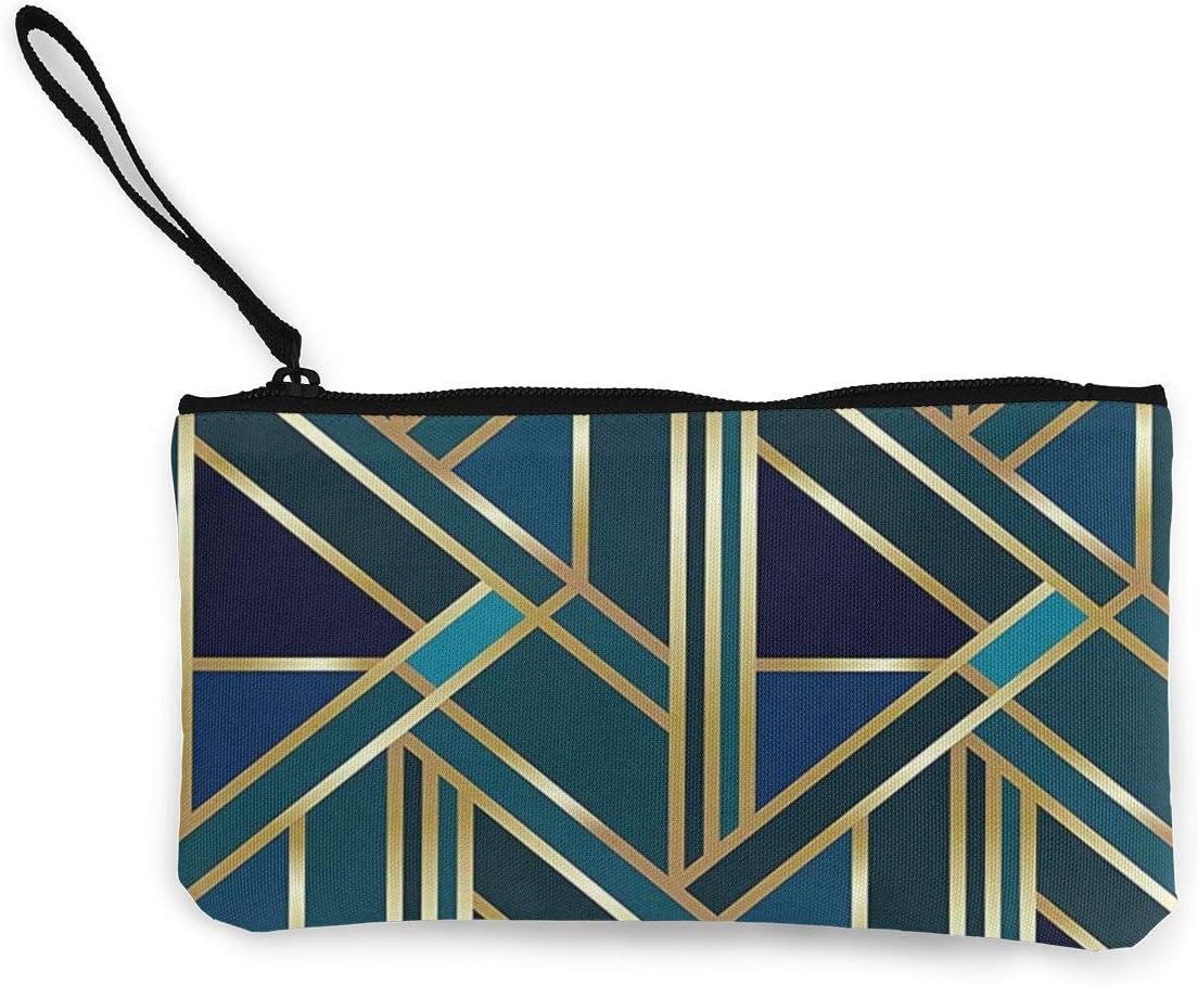 Cash Purse, Cell Phone Super Large Capacity Canvas Bag with Handle, Personalized Cosmetic Pencil Case/Pen Box/Storage Bag-Green Gold Geometric Art Deco