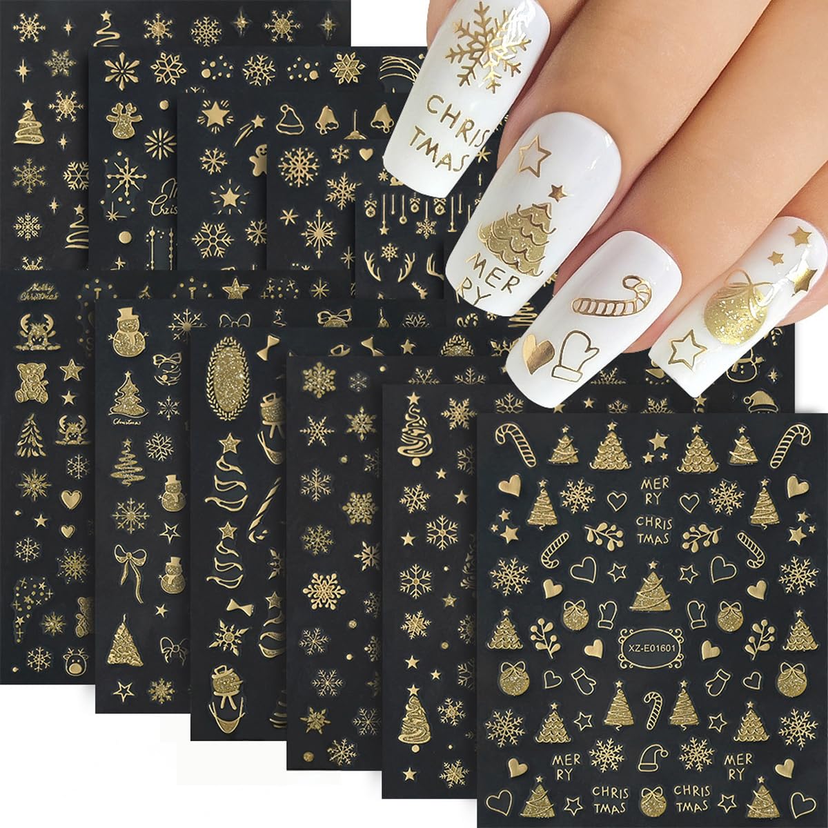 Photo 1 of 1 Sheet Christmas Gold Nail Art Stickers Snowflake Nail Stickers Christmas Tree Nail Decals Self Adhesive Deer Nail Art Supplies for Women Girls Winter DIY Manicure Nail Art Decorations