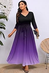Runwind Plus Size Dress for Women 3/4 Sleeve V Neck