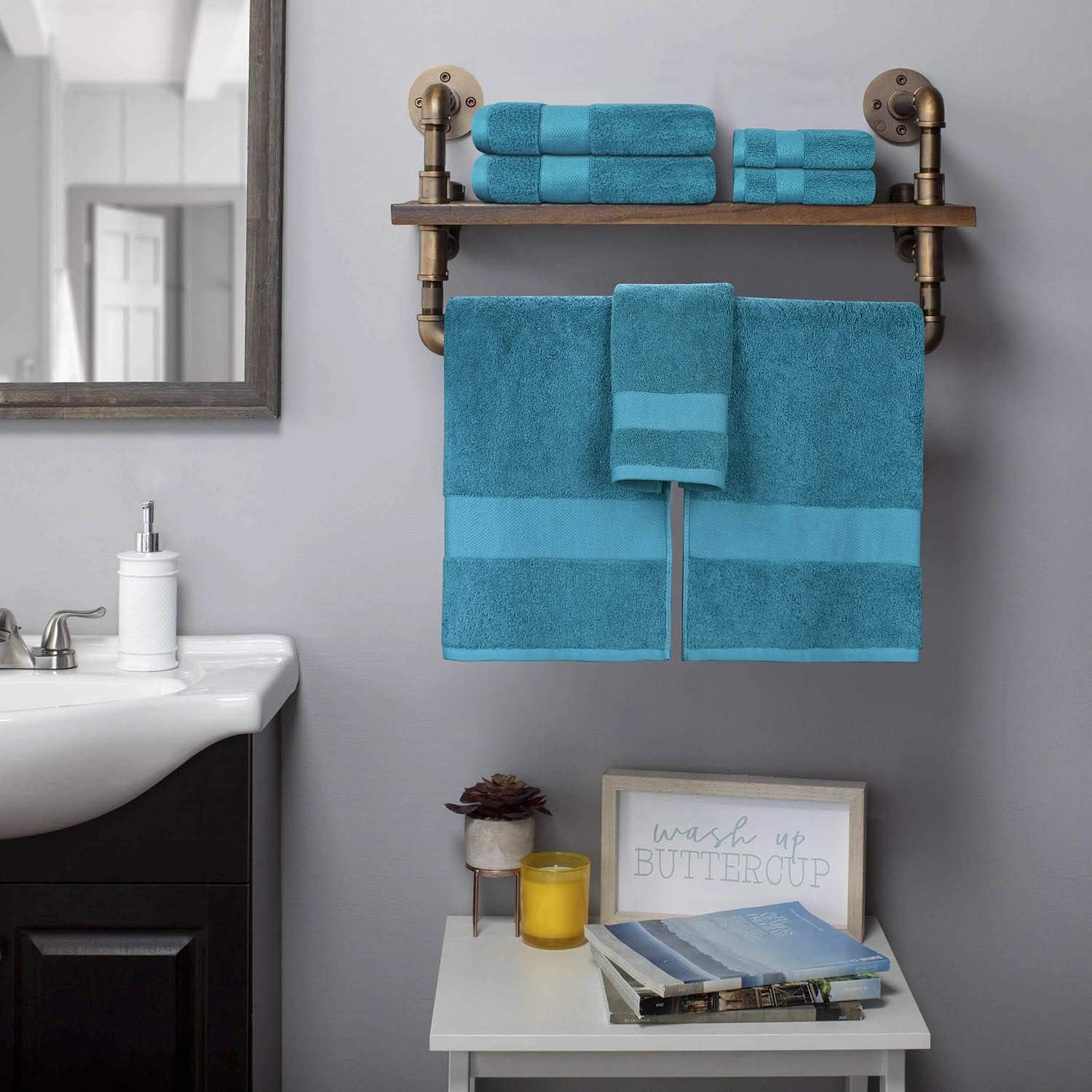 Towels Set, Bath Towels Set for Bathroom 100% Turkish Cotton 600 GSM Absorbent and Soft 6 Piece Towels Set - 2 Bath Towels, 2 Hand Towels, and 2 Washcloths, Turquoise Blue: Kitchen & Dining