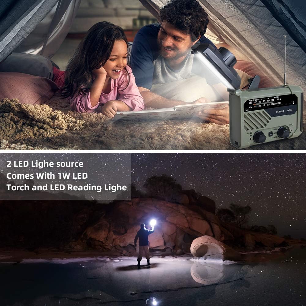 YIFENG Emergency Solar Hand Crank Portable Radio, NOAA Weather Radio for Household and Outdoor Emergency with AM/FM,Reading Lamp,LED Flashlight, USB Charger 2000mAh Power Bank and SOS Alarm: Home Audio & Theater