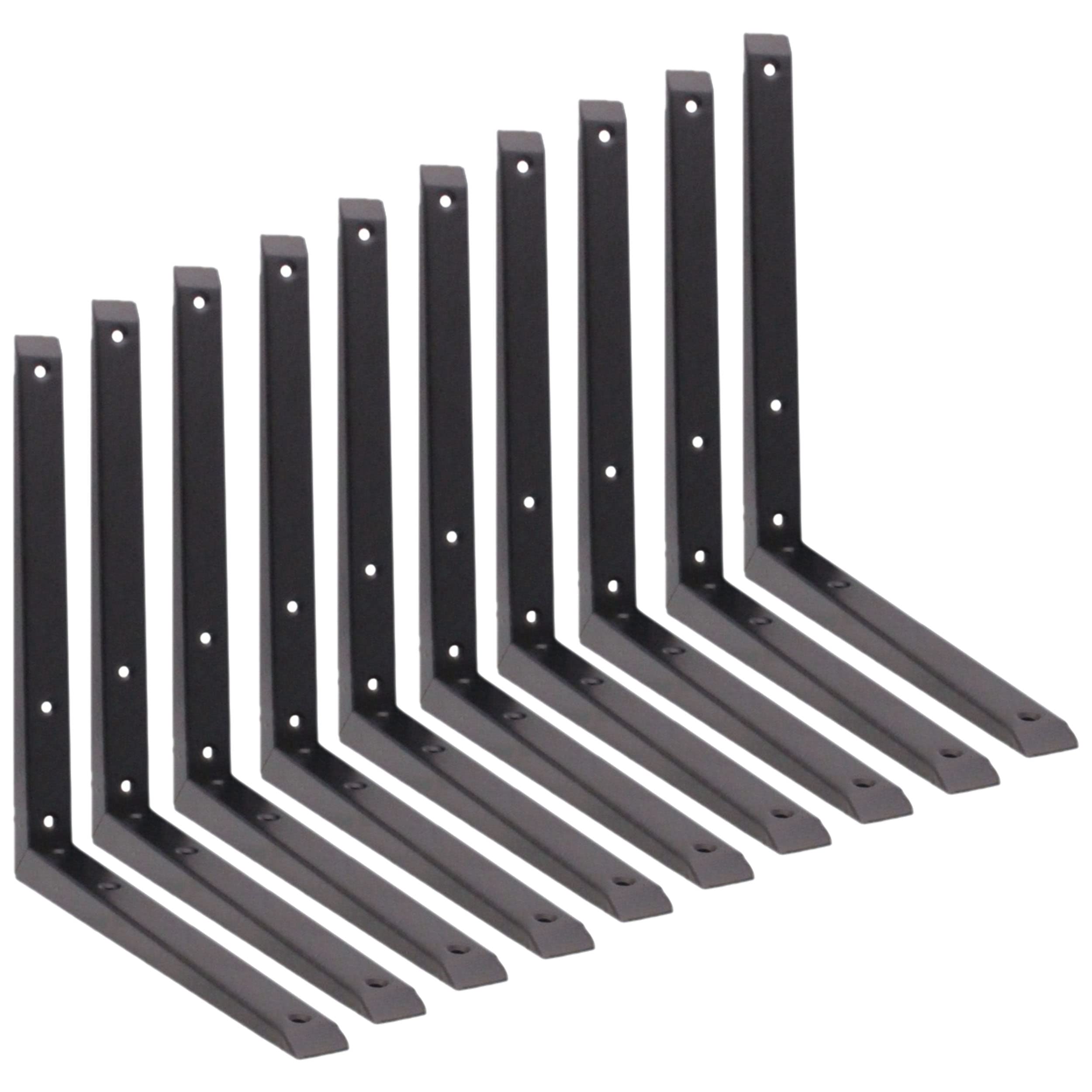 Strong Shelf Bracket Mitre Reinforced Pattern 300 x 300mm Black | Pack of 10 | EAI Brand