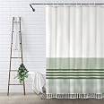 Awellife Sage Green Cotton Shower Curtain - 78" X 72" Bohemian Arch Design With 12 Hooks