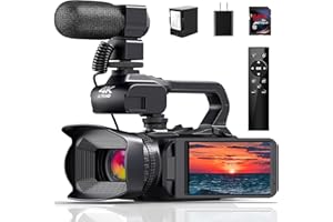 MERVNE 4K Video Camera Camcorder, 64MP 60FPS 18X Digital Zoom Auto Focus Vlogging Camera for YouTube, HD WiFi Video Camera with 4500mAh Battery, SD Card, Stabilizer, Mic, Remote Control and Charger