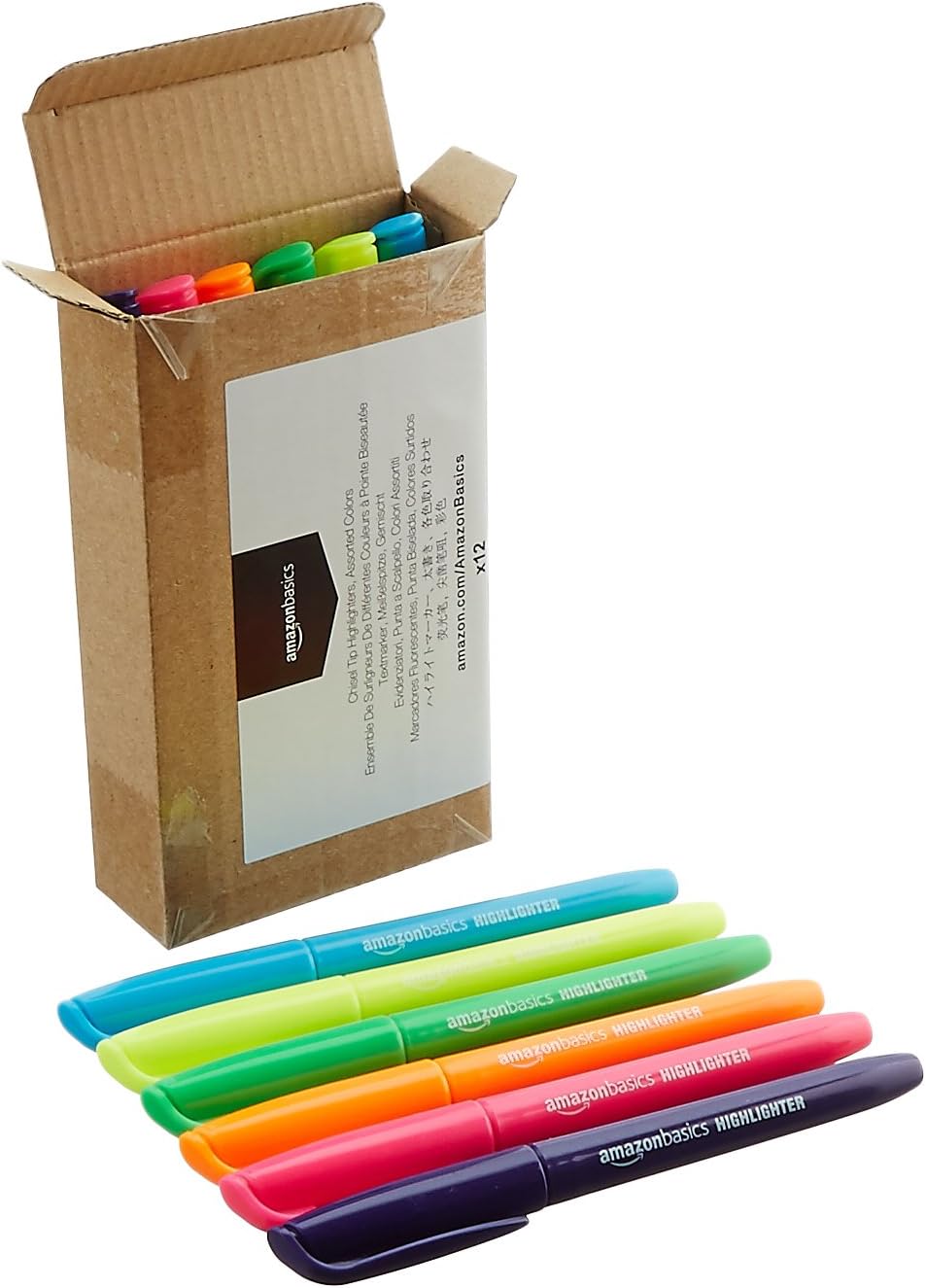 Amazon Basics Highlighters Pack of 12 with 6 Assorted Neon Colours, Durable Chisel Tip, Pens for Adults and Kids Multicolour - Image 5