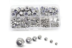 Hmevsafinect Locknuts Assortment Kit,M2 M2.5 M3 M4 M5 M6 M8 210PCS Metric Nylon Insert Lock Nuts Set,304 Stainless Steel Lock