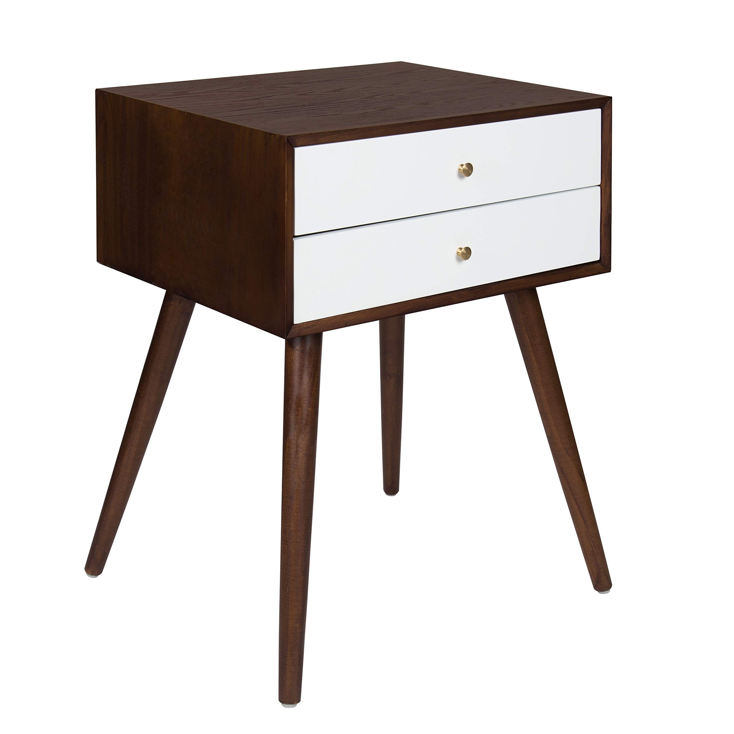Kate and Laurel Finco Side Table with 2 Drawers, Walnut Brown and White