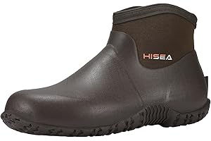 HISEA Men's Rain Boots, Ankle Height Garden Shoes Waterproof Insulated Rubber Neoprene Mud Boots Anti-Slip Outdoor Work Booties for Gardening Farming Camping Fishing and Yard Working