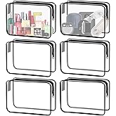 YOQIVEXU 6 Pieces Clear Cosmetics Bag Bulk, TSA Approved Toiletry Bag for Travel, PVC Zippered Clear Pouch Cosmetic Makeup Bag Waterproof Vinyl Plastic Organizer Case for Vacation Bathroom (Large)