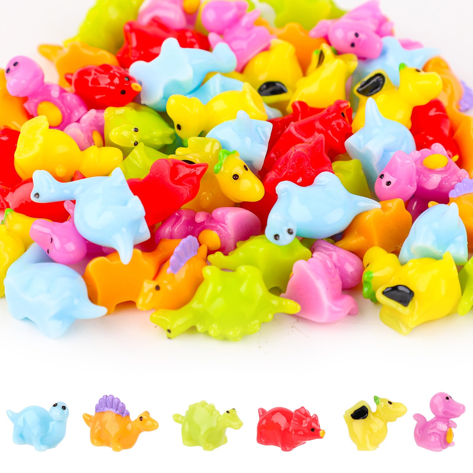 PEUTIER 60pcs Cute Tiny Dinosaur Toys - Colorful Mini Resin Dinosaurs & Animals for Garden, Dollhouse, Cake Decoration