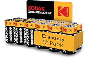 Kodak Xtralife C Batteries 12 Pack, 1.5V Alkaline, Type C Cell LR14/MN1400 Size Battery, Suitable for Flashlights, Toys & Mor