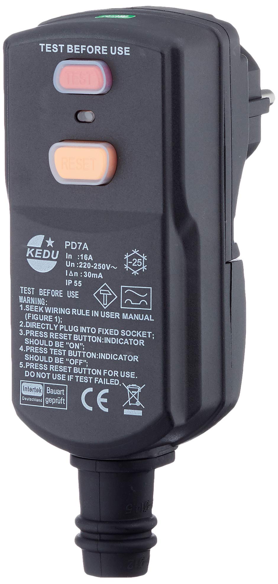 DI Personal Protection Plug Black for Indoor Use IP55