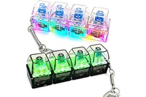 GENERIC 2 Pack Keyboard Fidget Keychain with LED Lights, 4-in-1 Stress Relief Clicker Toy, Keyboard Button Finger Clicker for Anxiety Relief, Sensory Decompression Toy for Kids & Adults (Transparent)