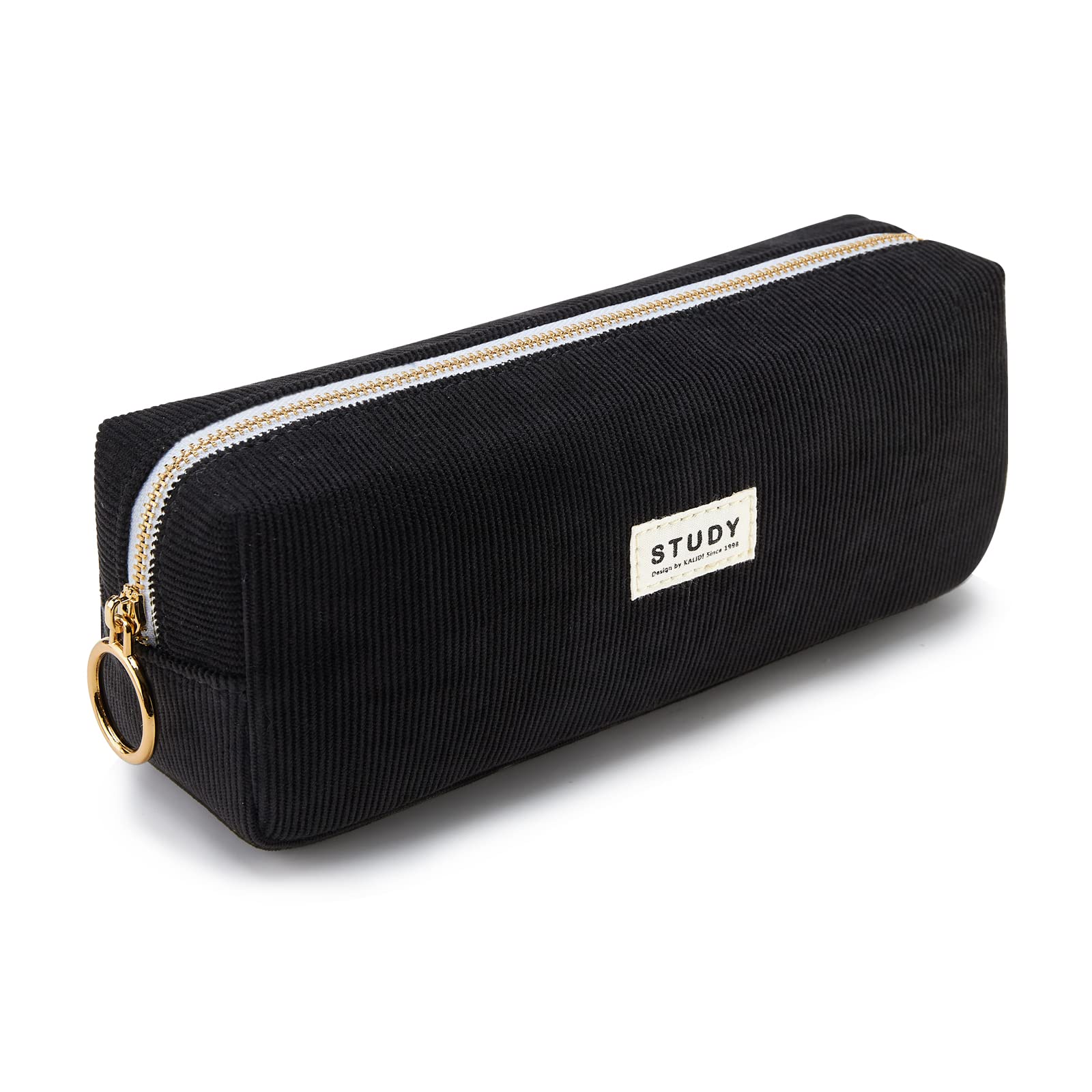 KALIDI Corduroy Pencil Case Large Pen Bag Stationery Pouch for Teenage Boys Girls School College (Black)
